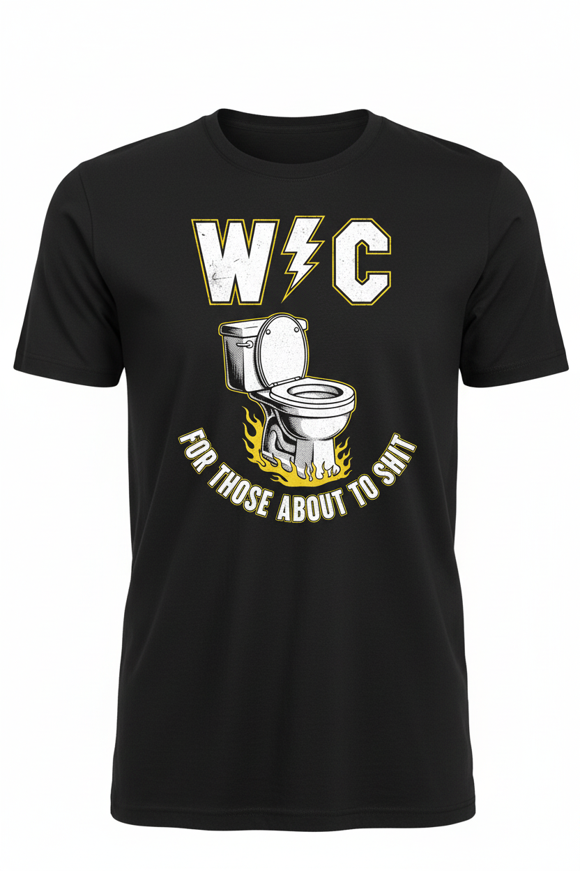 Camiseta negra con diseño WC vista frontal